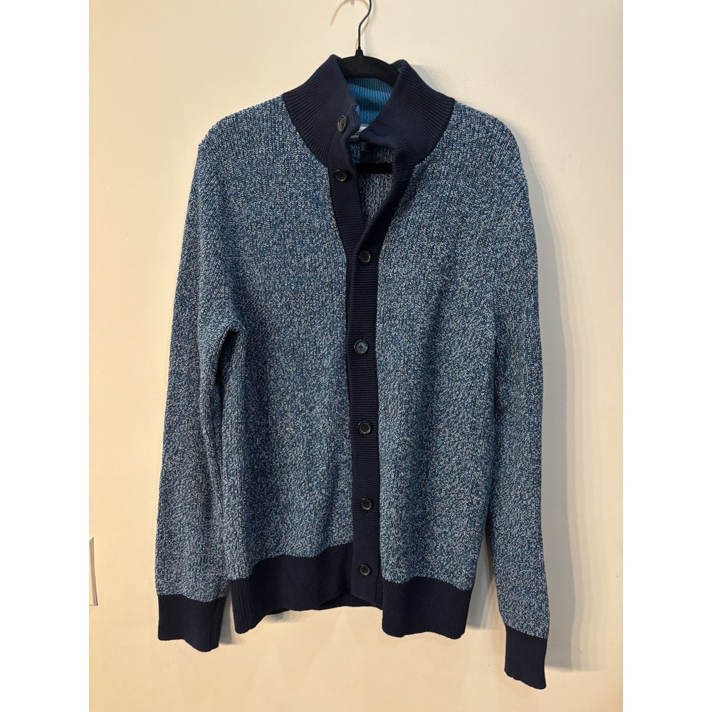 Banana Republic Women's Mock Neck Navy, Blue Cardigan Sweater‎ Size Large Cotton